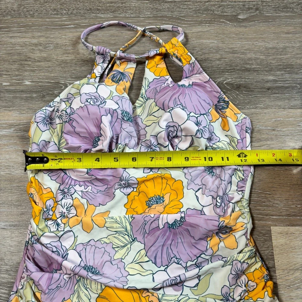 Cupshe Womens‎ Floral High Neck One Piece Swimsuit Lavender Yellow Small